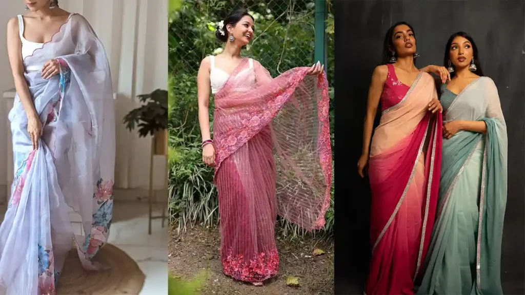 New trending saree design:स्टाइलिश दिखने के लिए पहनें इस तरह के साड़ी